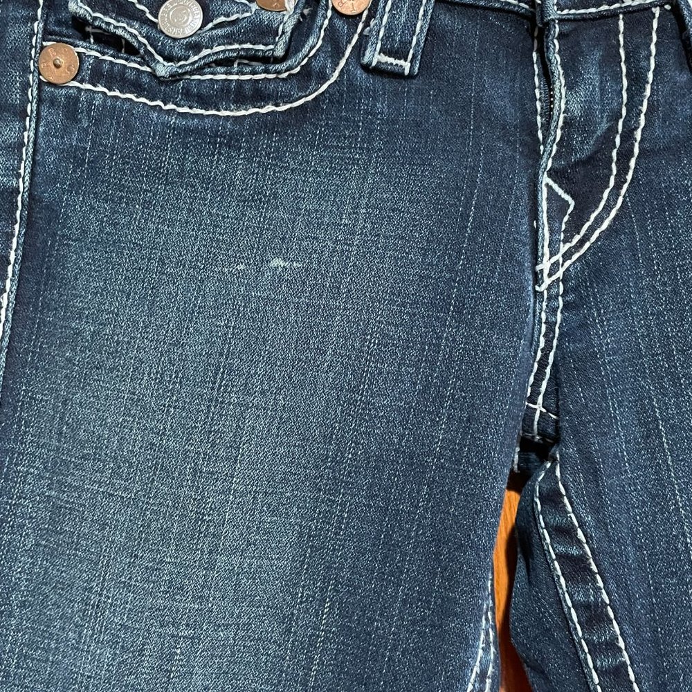 TRUE RELIGION JOEY BIG T TWISTED Women's 28 Bootcut Blue Denim Jeans Flap Pocket - Picture 8 of 8